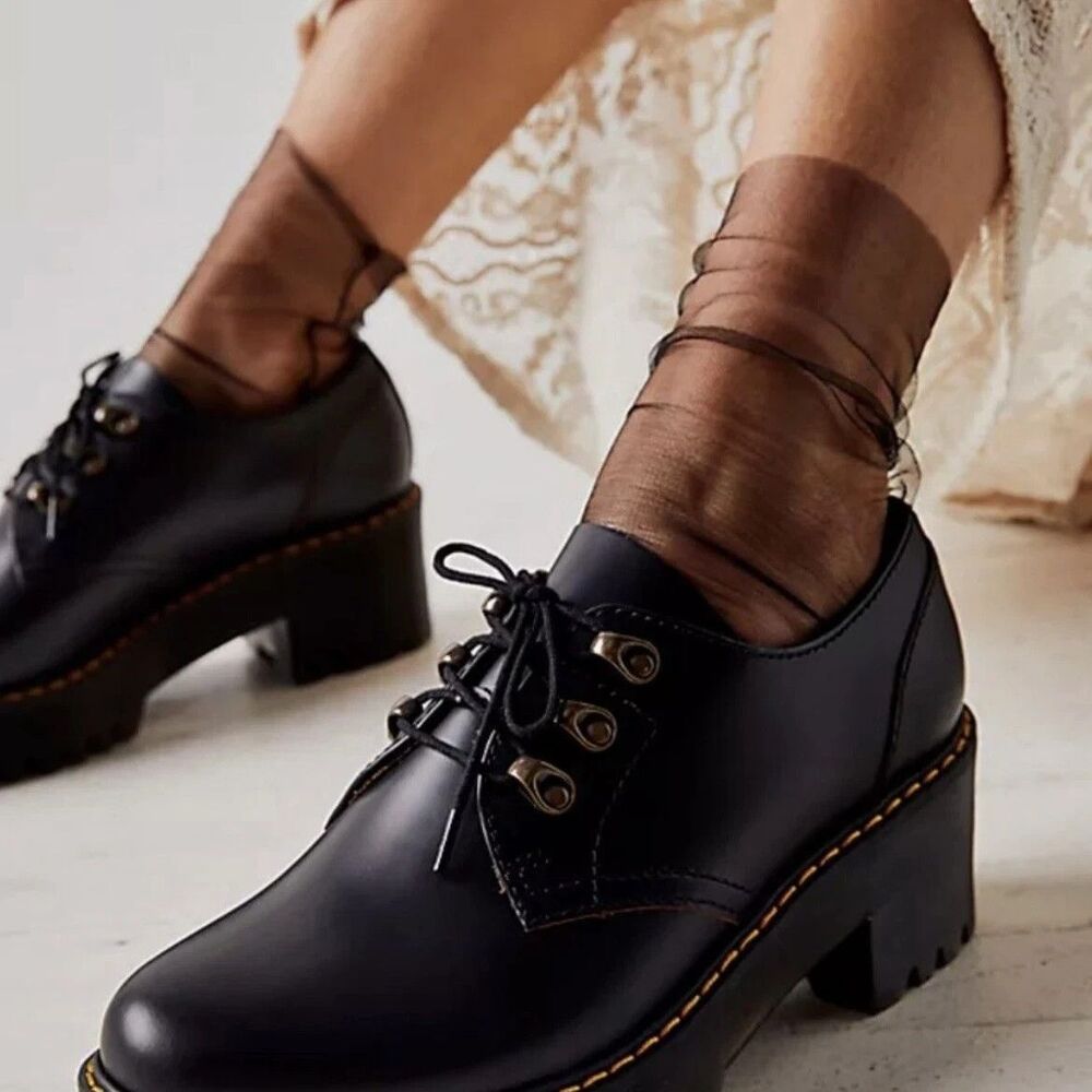 DR MARTENS Leona Lo  Smooth Leather Lug Sole Platform Derby Oxford Shoes 10/42